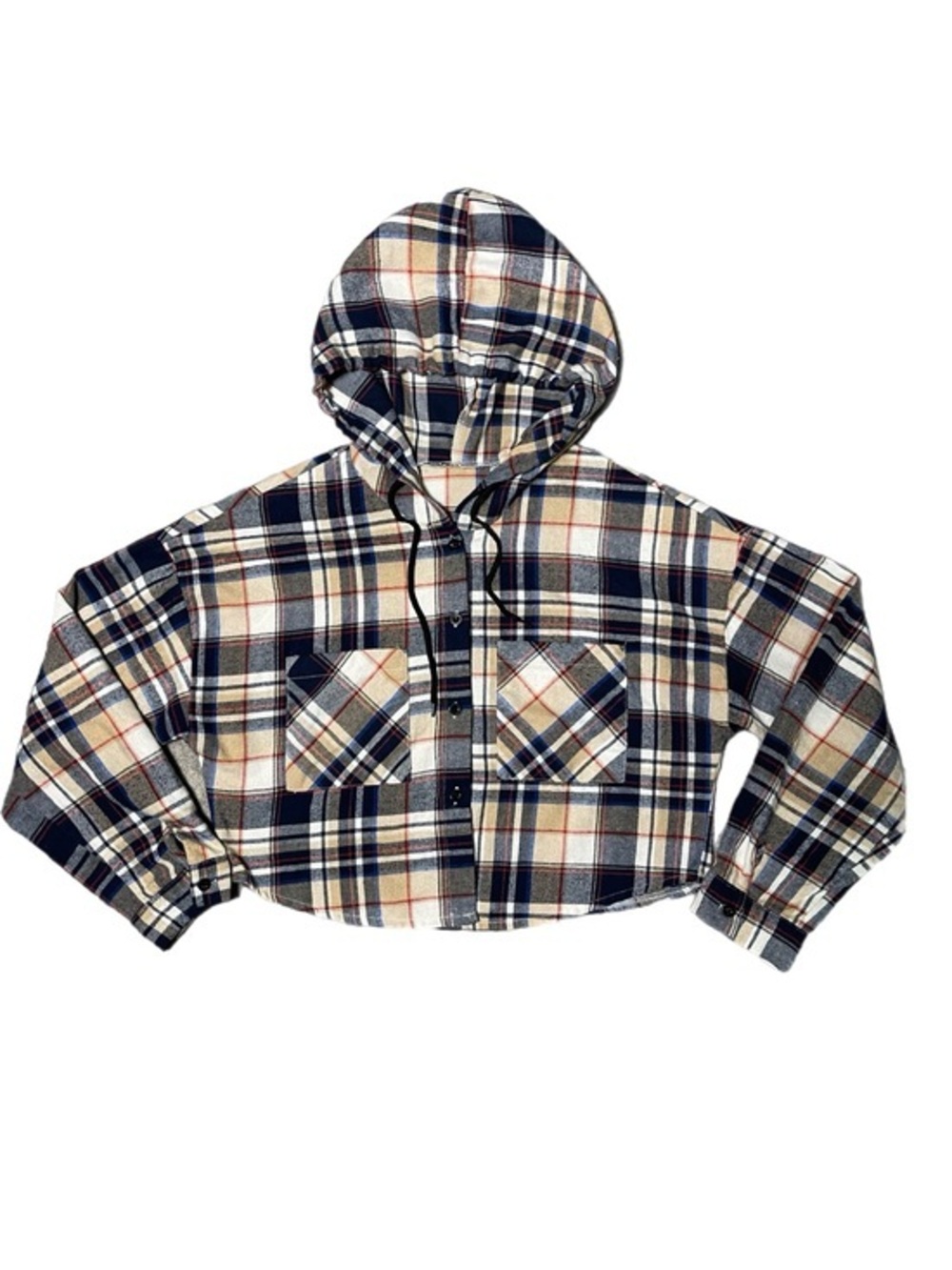 Y2K Flannel Hoodie Button-Front Crop Shirt